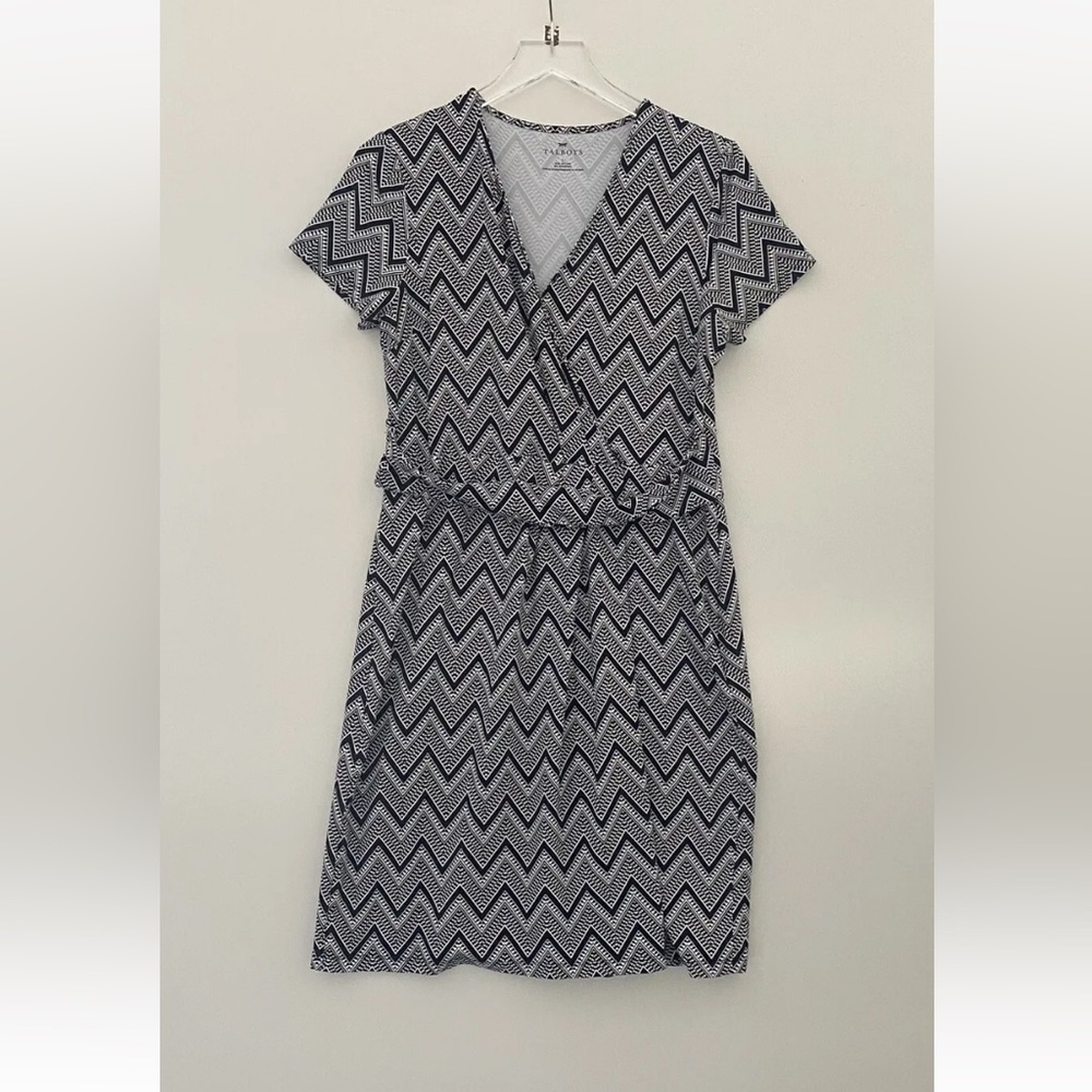 Talbots Black‎ Whote Chevron Jersey Knit Dress Womens Size Large (523)